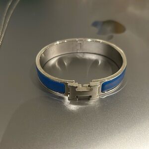 Hermès Clic H Bracelet - Blue, Palladium-Plated Bangle